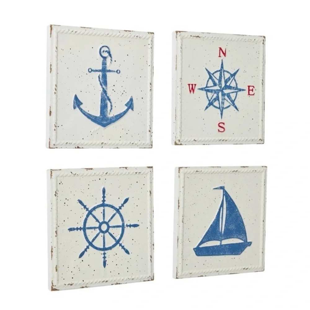 Set of 4 Metal Sail Boat Wall  Nautical Iron Artwork, Coastal Decor Olivia & May